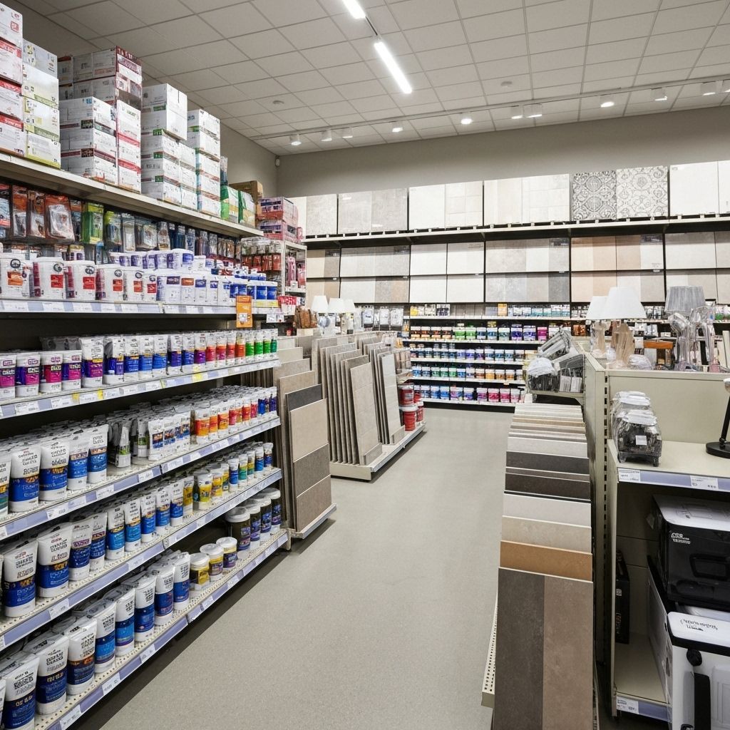 Hardware Store Interior with Paints and Tiles